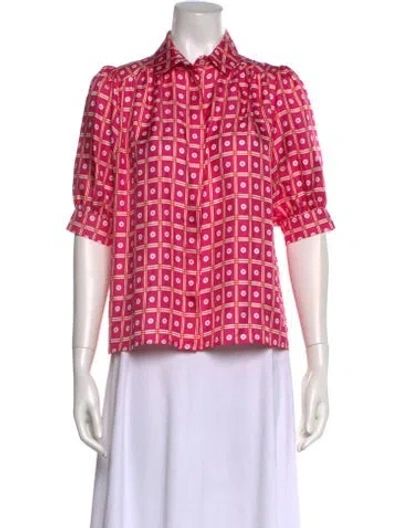 Pre-owned Lisou Silk Printed Button-up Top In Pink