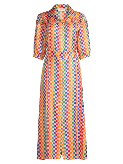 Lisou Women's Alexa Geometric Silk Shirtdress In Rainbow Puzzle