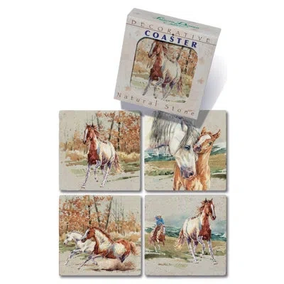 Lissom Design 4 Piece Wild Mustang Coaster Set In Brown,tan