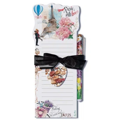 Lissom Design Die-cut Magnetic List Pad, 3.75 X 8.75-inches, From Paris With Love In White