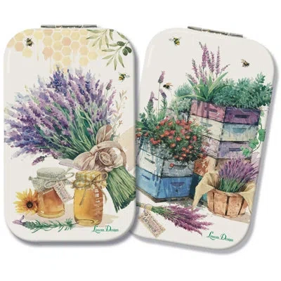 Lissom Design Lavender Bee Farm Compact Mirror Decorative Box In White;green;purple