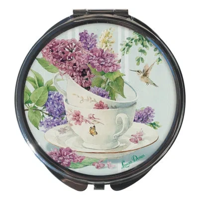 Lissom Design Scent Of Lilacs Round Compact Mirror Decorative Box In White;green;purple