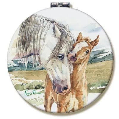 Lissom Design Wild Mustang Round Compact Mirror Decorative Box In Brown;beige