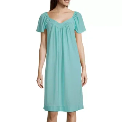 Lissome Tricot Womens Sweetheart Neck Short Sleeve Nightgown In Blue