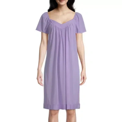 Lissome Tricot Womens Sweetheart Neck Short Sleeve Nightgown In Purple
