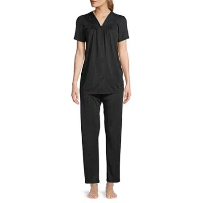 Lissome Womens V-neck Short Sleeve 2-pc. Pajama Set In Black