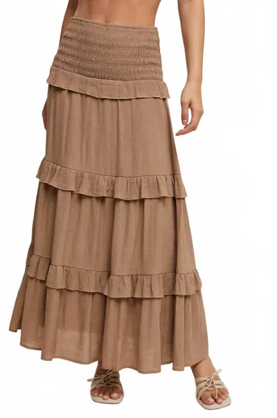 Listicle 2-way Smocked Ruffle Tiered Midi Dress Or Skirt In Mocha In Brown