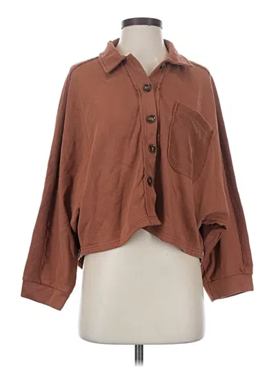 Pre-owned Listicle 3/4 Sleeve Button Down Shirt In Brown