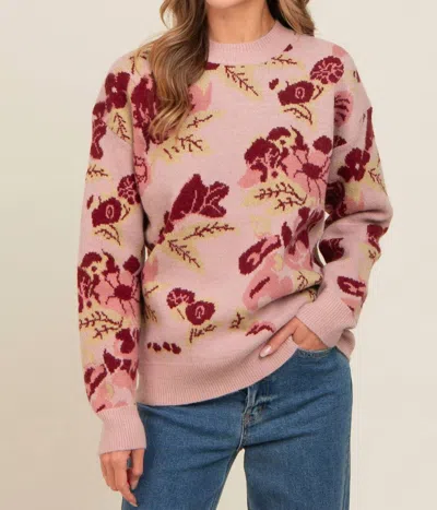 Listicle Arden Floral Knit Sweater In Blush In Gold