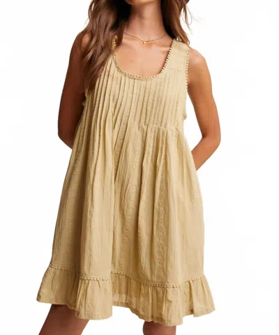 Listicle Aria Textured Pintuck Boho Mini Dress In Beige In Yellow