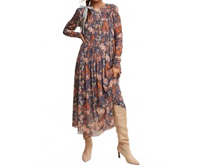 Listicle Asymmetrical Cinched Floral Maxi Dress In Medium Blue
