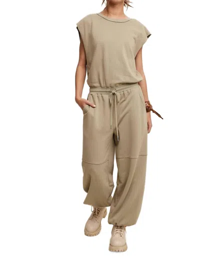 Listicle Athleisure French Terry Loose Jogger Jumpsuit In Artichoke In Multi