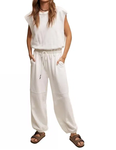 Listicle Athleisure French Terry Loose Jogger Jumpsuit In Cream In White