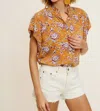 Listicle Blythe Button Down Top In Floral Print In Yellow