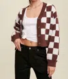 Listicle Bold Gingham Sweater Weaved Crop Cardigan In Red Bean In Multi