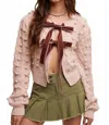 Listicle Bow Tie Closure Cable Knit Cardigan In Blush In Pink