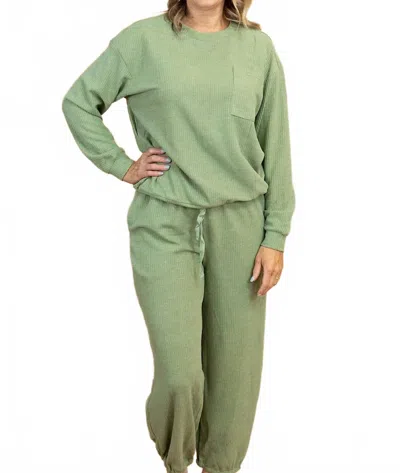 Listicle Bree Waffle Knit Lounge Set In Olive In Green