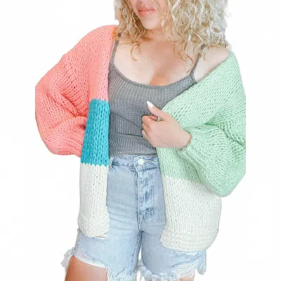Listicle Bria Cable Knit Cardigan In Green Multi