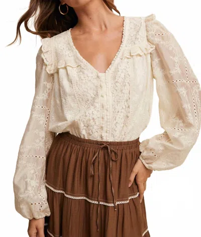 Listicle Britt Embroidered Lace Blouse In Ivory In Neutral