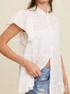 Listicle Button Down Ruffled Contrast Blouse Top In Ivory In Multi