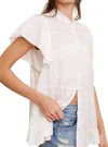 Listicle Button Down Ruffled Contrast Blouse Top In Ivory In White