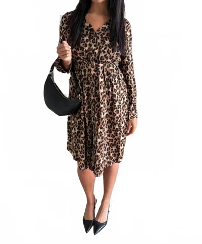 Listicle Button Front Midi Dress In Leopard In Animal Print