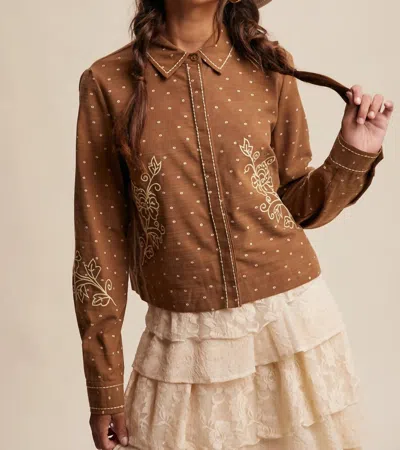 Listicle Caspia Embroidered Western Shirt In Brown