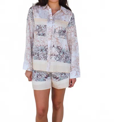 Listicle Champagne Floral Top In White In Multi