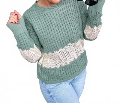 Listicle Color Block Braided Knit Sweater In Eucalyptus In Multi