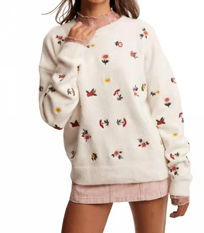 Listicle Colorful Ditsy Floral Knit Sweater In Cream In White