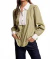 Listicle Contrast Collar Button Down Top In Olive In Green