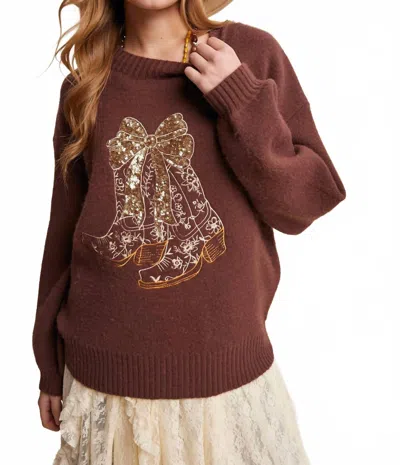 Listicle Cowboy Boots Sweater In Brown
