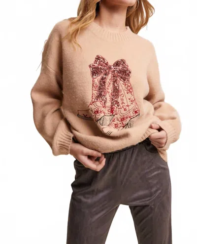 Listicle Cowboy Boots Sweater In Khaki In Brown