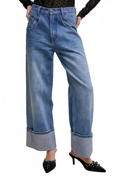 Listicle Cuffed Wide Leg Jeans In Blue