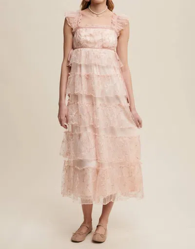 Listicle Delicate Floral Embroidered Lace Maxi Dress In Mute Pink
