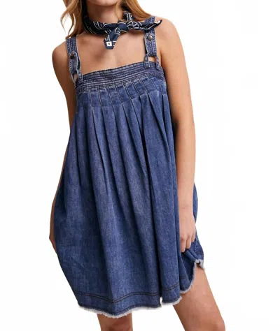Listicle Denim Pleated Mini Dress In Blue Haze