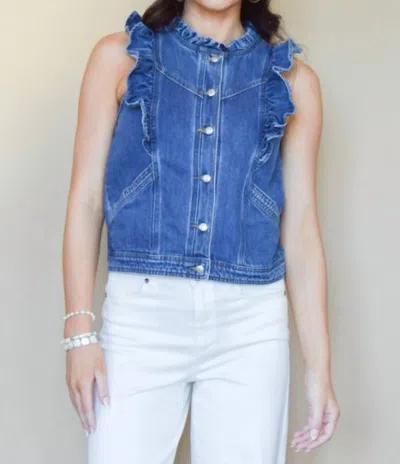 Listicle Denim Ruffle Vest In Blue