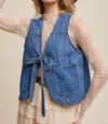 Listicle Denim Tie-front Vest In Blue In Blue