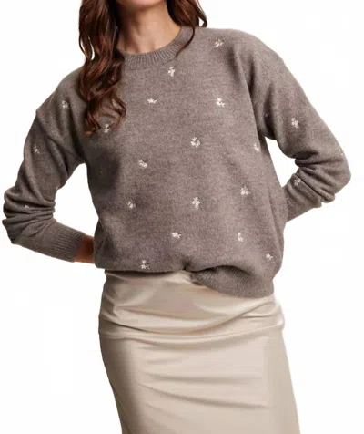 Listicle Ditsy Floral Crew Neck Knit Sweater In Heather Grey In Gray