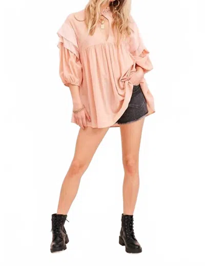 Listicle Eden Layered Ruffle Keyhole Top In Blush In Pink
