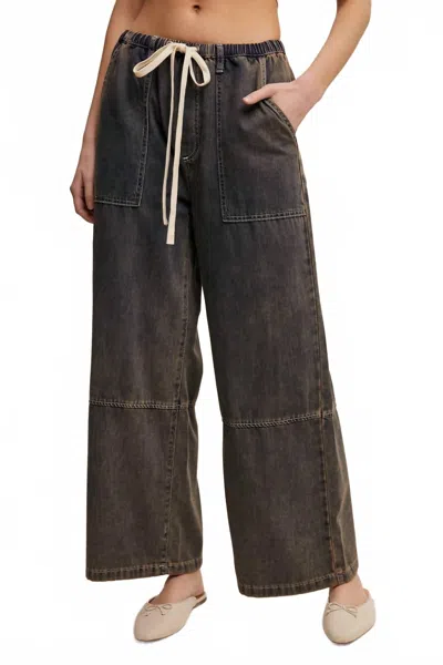 Listicle Elevation Drawstring Pants In Gray Denim In Black