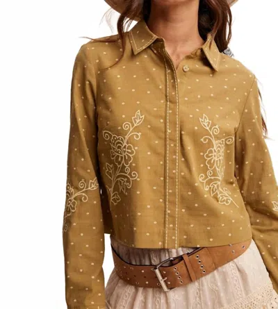 Listicle Embroidered Cropped Blouse In Olive Combo In Multi