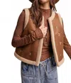 Listicle Embroidered Faux Suede Shearling Vest In Mocha In Brown
