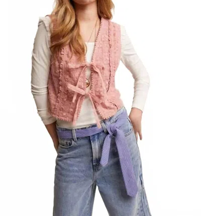 Listicle Embroidered Lace Tie-front Vest In Blush In Pink