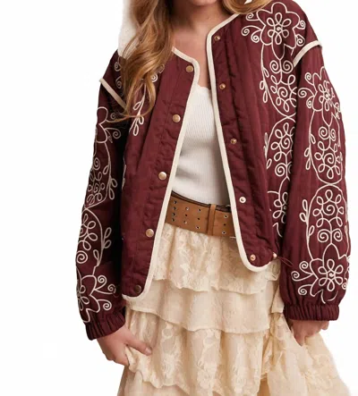Listicle Embroidered Quilted Western Jacket In Plum In Burgundy