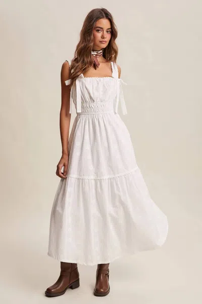Listicle Embroidered Tie-strap Tiered Maxi Dress In White