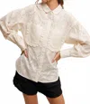 Listicle Eyelet Ruffle Pocket Button-up Blouse In White In Neutral