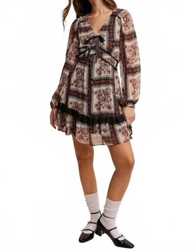 Listicle Floral Bow Neck Mini Dress In Rust Vintage In Brown