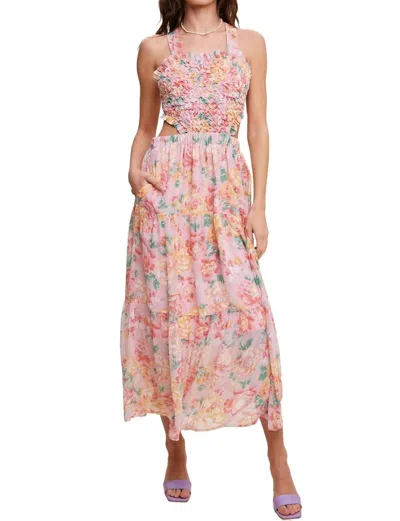 Listicle Floral Bubble Textured Two-piece Style Maxi Dress In Pink