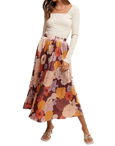 Listicle Floral Dream Pleated Skirt In Multi